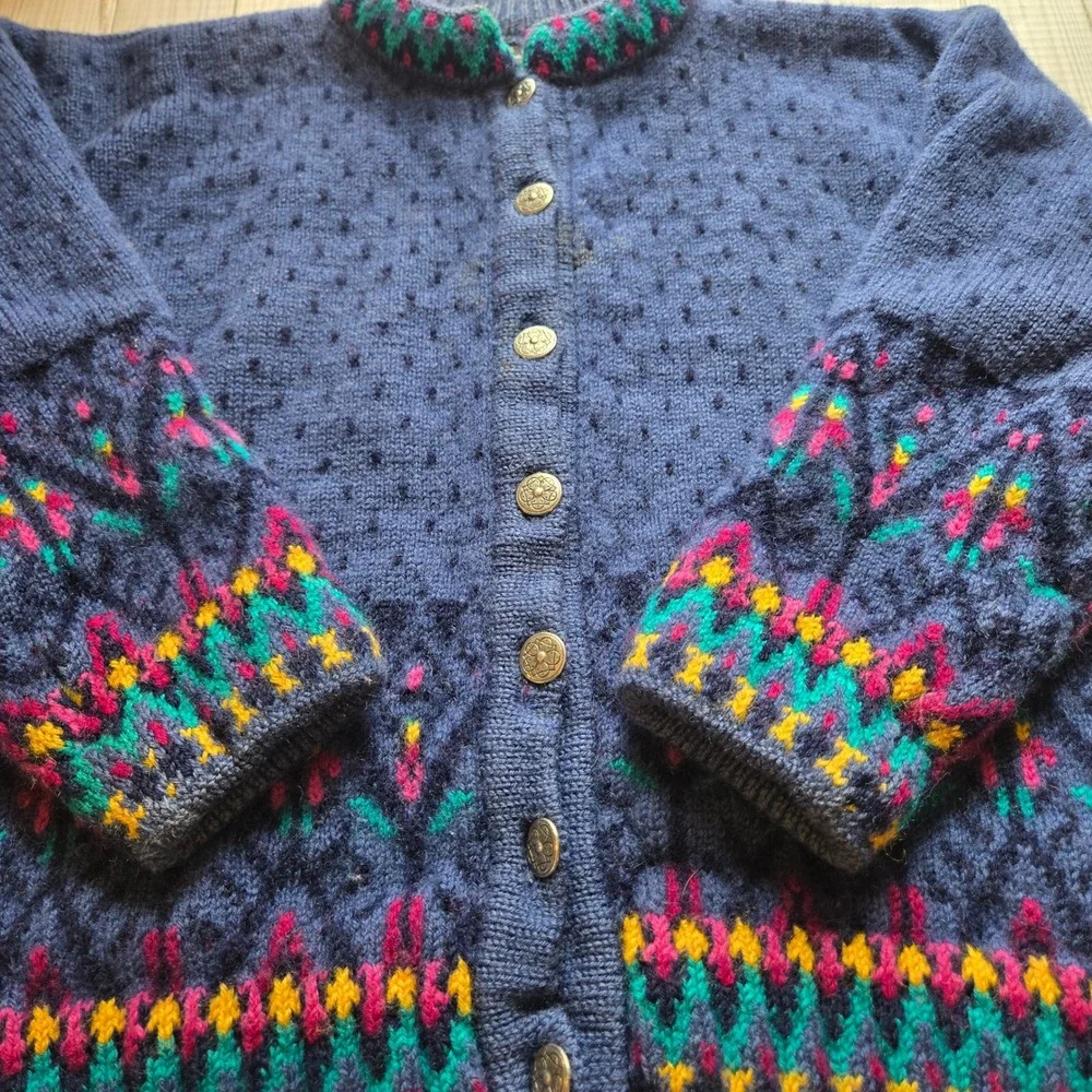 Dale of Norway Women Blue Pure New Wool Fair Isle Pewter Button Cardigan Size L - Picture 5 of 10